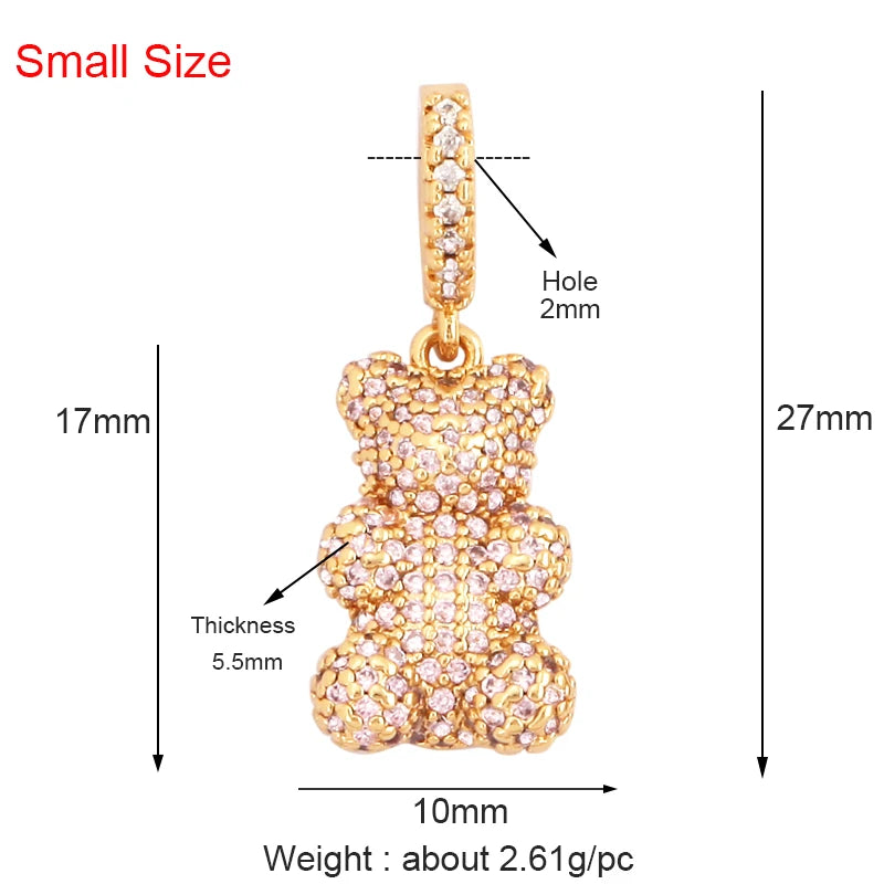 Cute Bear Rainbow CZ Charm Pendant for Jewelry Making