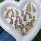 Cute Bear Rainbow CZ Charm Pendant for Jewelry Making