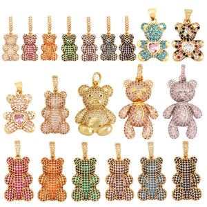 Cute Bear Rainbow CZ Charm Pendant for Jewelry Making