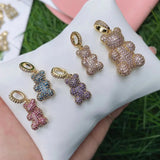 Cute Bear Rainbow CZ Charm Pendant for Jewelry Making
