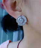Flower Diamond Stud Earring 925 Silver Charm Wedding Earrings