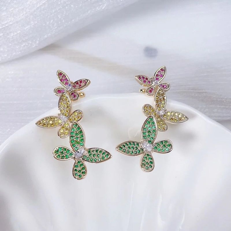 Zirconia Butterfly Ear Cuff Earrings CZ Bridal Jewelry