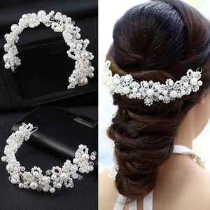 Faux Pearl Headband Crystal Hairband Bride Wedding Tiara