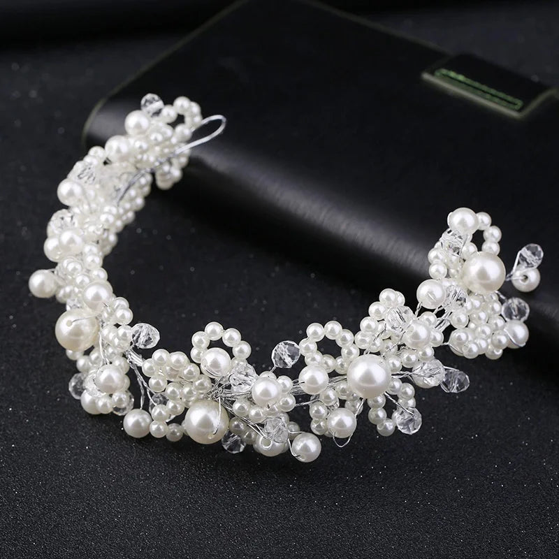 Faux Pearl Headband Crystal Hairband Bride Wedding Tiara