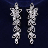 Flower Leaf Zirconia Women Statement Long Drop Earring Wedding Party Bridal