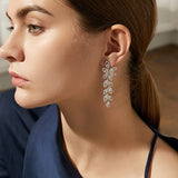 Flower Leaf Zirconia Women Statement Long Drop Earring Wedding Party Bridal