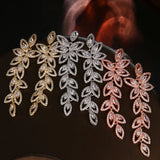 Flower Leaf Zirconia Women Statement Long Drop Earring Wedding Party Bridal