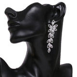 Flower Leaf Zirconia Women Statement Long Drop Earring Wedding Party Bridal