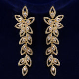 Flower Leaf Zirconia Women Statement Long Drop Earring Wedding Party Bridal