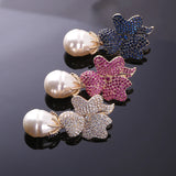 Flower Pearl Pendant Earrings CZ Women Jewelry