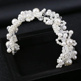 Flower Pearl Headband Crystal Hairband Crown Tiara For Bride Women Hair Jewelry
