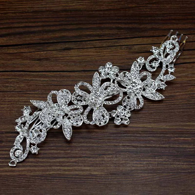 Flower Silver Crystal Rhinestone Wedding Hair Comb Pearl Bridal Head Piece