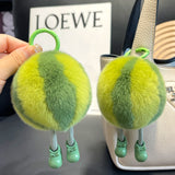 Mink Fur Watermelon Keychain Pompom Bag Car Key Chain Year Gift