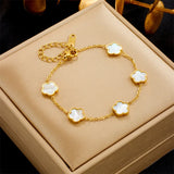 Flower Charm Bracelet Women Gift Stainless Steel Clover Jewelry