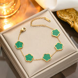 Flower Charm Bracelet Women Gift Stainless Steel Clover Jewelry