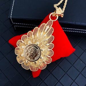 French Vintage Coin Pendant Dubai Ladies Necklace Arab Ladies Robe Jewelry Alger