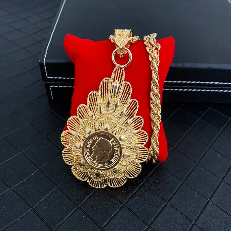 French Vintage Coin Pendant Dubai Ladies Necklace Arab Ladies Robe Jewelry Alger