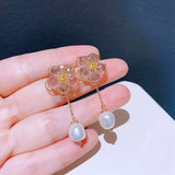 Freshwater Pearl Back Crystal Flower Earrings Jewelry Beaded Stud
