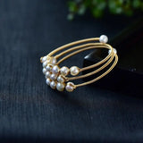 Freshwater Pearls Bracelet Multi-layer Adjustable Bangles Jewelry Gift