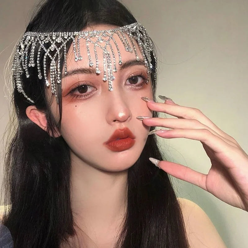 Rhinestone Fringed Eyebrow Pendant Hairpin Bridal Headband