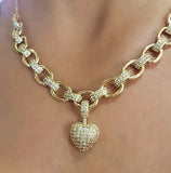 Heart Pendant Necklace for Women CZ High Chain Fine Jewelry