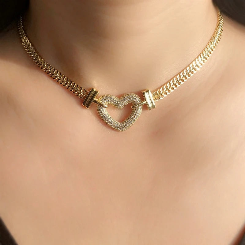 Heart Pendant Necklace for Women CZ High Chain Fine Jewelry