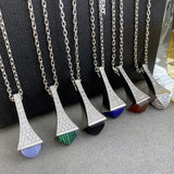 Colorful Natural Stone Pendant Silver Necklace Malachite Agate Choker