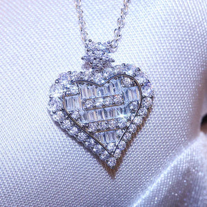 Crystal Zircon Love Heart Pendant Necklace Valentines Gift