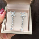 High Carbon Diamonds Bowknot Long Earrings Women Wedding Jewelry