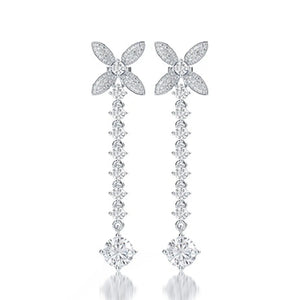 High Carbon Diamonds Bowknot Long Earrings Women Wedding Jewelry