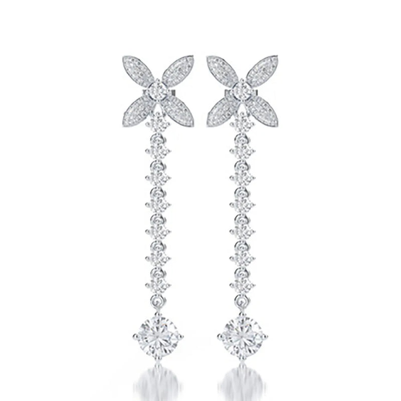 High Carbon Diamonds Bowknot Long Earrings Women Wedding Jewelry