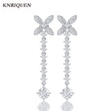 High Carbon Diamonds Bowknot Long Earrings Women Wedding Jewelry