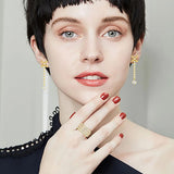 High Carbon Diamonds Bowknot Long Earrings Women Wedding Jewelry