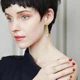 High Carbon Diamonds Bowknot Long Earrings Women Wedding Jewelry