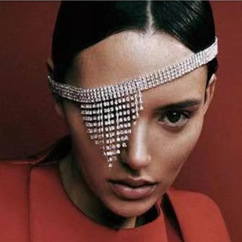 Rhinestone Eye Mask Bridal Headband Hair Chain Jewelry for Women