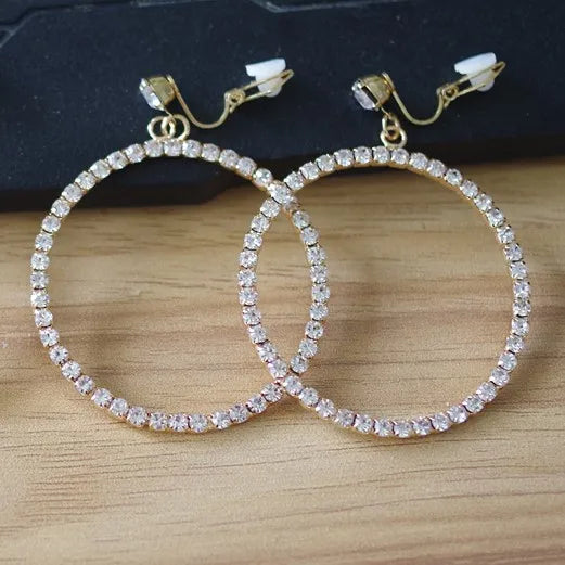 Crystal Round Ear Clip Earrings for Women Wedding Cocktail Party