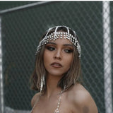 Rhinestone Tassel Bridal Headpiece Headband for Women Crystal Flapper Cap