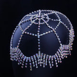 Rhinestone Tassel Bridal Headpiece Headband for Women Crystal Flapper Cap