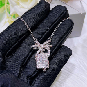 Zircon Bow Ribbon Perfume Bottle Necklace Female Fairy Bow Pendant