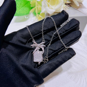 Zircon Bow Ribbon Perfume Bottle Necklace Female Fairy Bow Pendant
