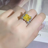 Yellow Crystal CZ Stone Ring Silver Wedding Statement Party Jewelry