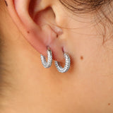 Clear CZ Stud Earrings 925 Silver Mini Circle for Women