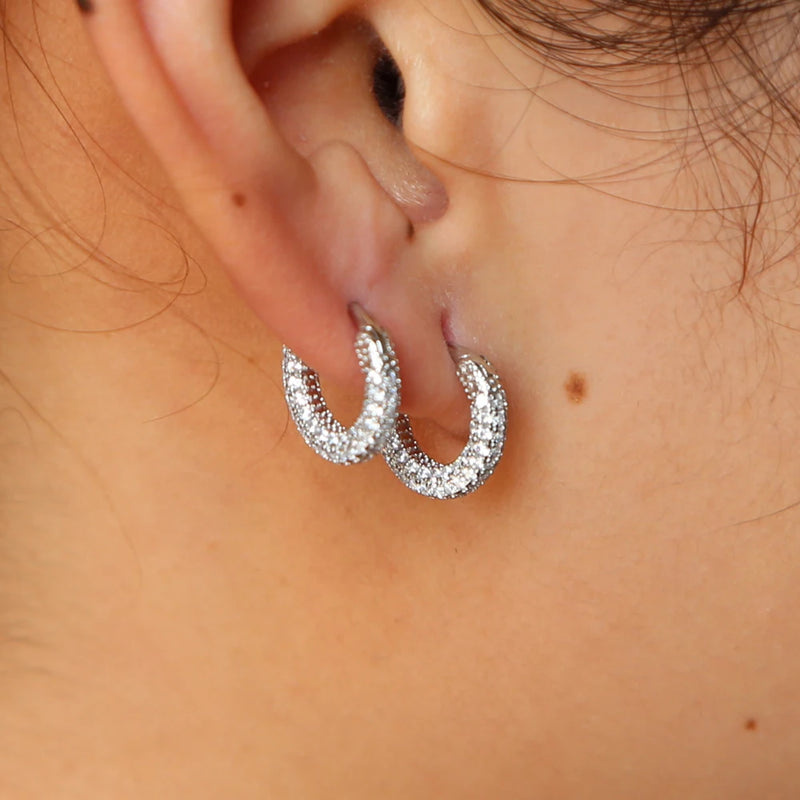 Clear CZ Stud Earrings 925 Silver Mini Circle for Women