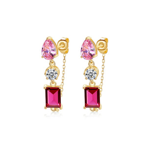 Garnet Ruby Gemstone Earrings 925 Sterling Silver Red Stone Stud Fine Jewelry
