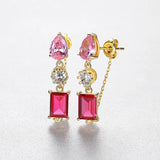 Garnet Ruby Gemstone Earrings 925 Sterling Silver Red Stone Stud Fine Jewelry