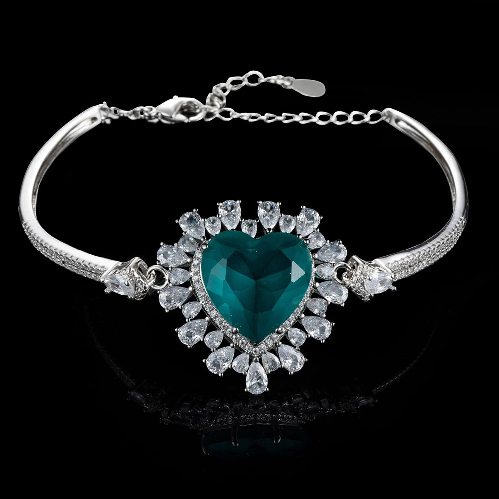Heart-Shape Paraiba Tourmaline Emerald Wedding Bangle