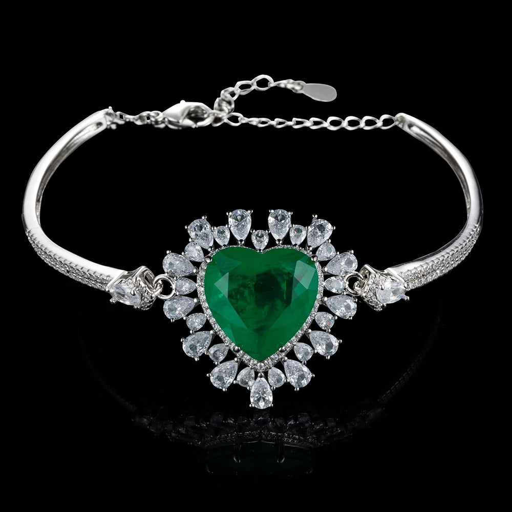 Heart-Shape Paraiba Tourmaline Emerald Wedding Bangle