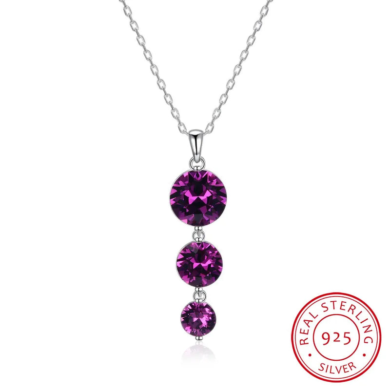 Crystals Maxi Round Pendant Necklace 925 Sterling Silver