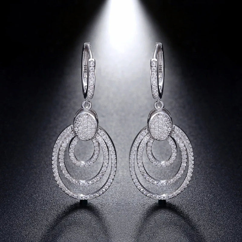 Silver Dangle Earrings 925 Simulated Diamond Statement Jewelry