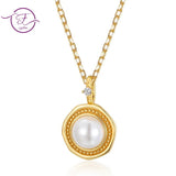 Geometric Diamond Pearl Silver Pendant Vintage Necklace